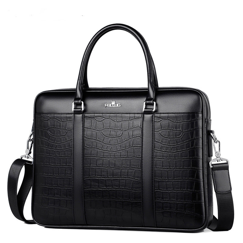 Men's Stylish Crocodile Pattern Large Capacity Business Handbag