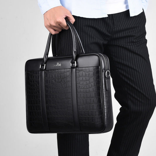 Men's Stylish Crocodile Pattern Large Capacity Business Handbag
