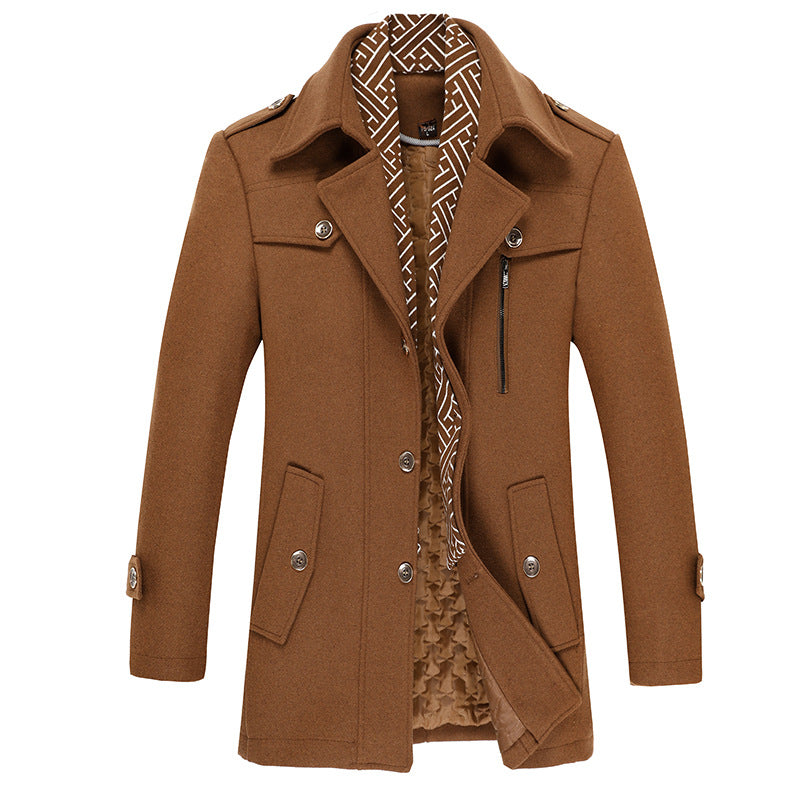 Men's Scarf Collar Thickened Cotton Wool Coat