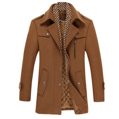 Men's Scarf Collar Thickened Cotton Wool Coat