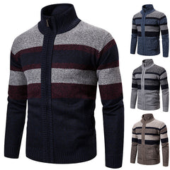 Men's Stand Collar Fashion Striped Knit Sweater