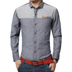 Men's Cotton and Linen Patchwork Non-iron Shirt