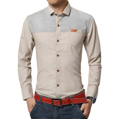 Men's Cotton and Linen Patchwork Non-iron Shirt