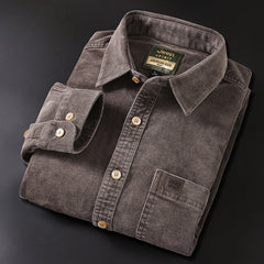 Men's Corduroy Loose Fashion Casual Embroidered Long-sleeved Warm Shirt