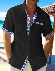Men's Beach Casual Contrast Lapel Shirt