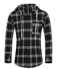 Men's Casual Plaid Hooded Long Sleeve Shirt