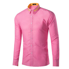 Men's Fashionable Collar Embroidered Solid Color Long Sleeve Loose Shirt