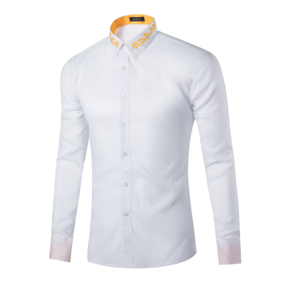 Men's Fashionable Collar Embroidered Solid Color Long Sleeve Loose Shirt