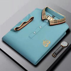 Men's Business Embroidered Striped Lapel Polo Shirt
