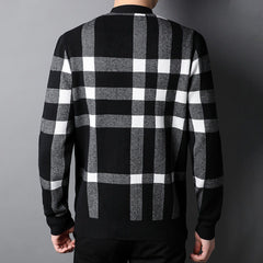 Men's pure wool V-neck plaid cardigan
