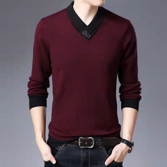 Thin solid color V-neck sweater