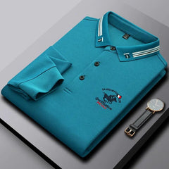Embroidered long sleeve polo shirt
