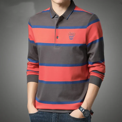 Winter Long Sleeve Striped Fashion Polo Men