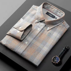 Men's business casual breathable houndstooth long sleeve shirt