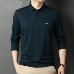 Men's business casual striped polo shirt