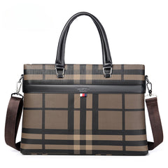 Men's Waterproof and Scratch-proof Large-capacity Plaid Business Briefcase