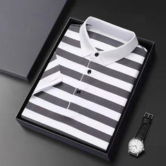 Horizontal stripe business casual polo shirt