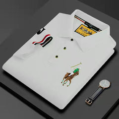 Embroidered Lapel Loose Polo Shirt (6 Colors)