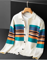 New Striped Lapel Cardigan