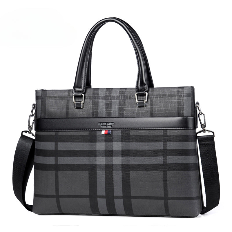 Men's Waterproof and Scratch-proof Large-capacity Plaid Business Briefcase