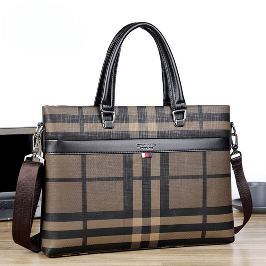 Men's Waterproof and Scratch-proof Large-capacity Plaid Business Briefcase