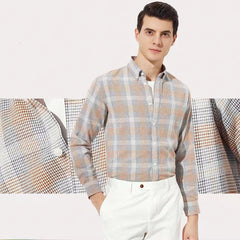 Men's business casual breathable houndstooth long sleeve shirt