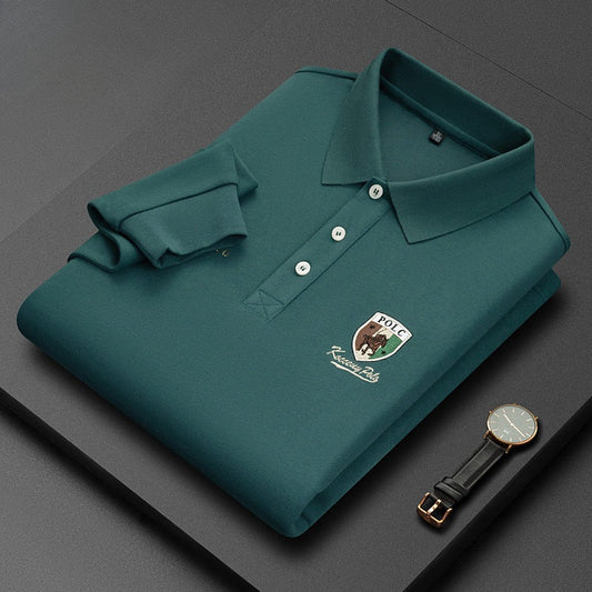 Men's Cotton Embroidered Long-sleeved Polo Shirt