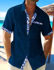 Men's Beach Casual Contrast Lapel Shirt