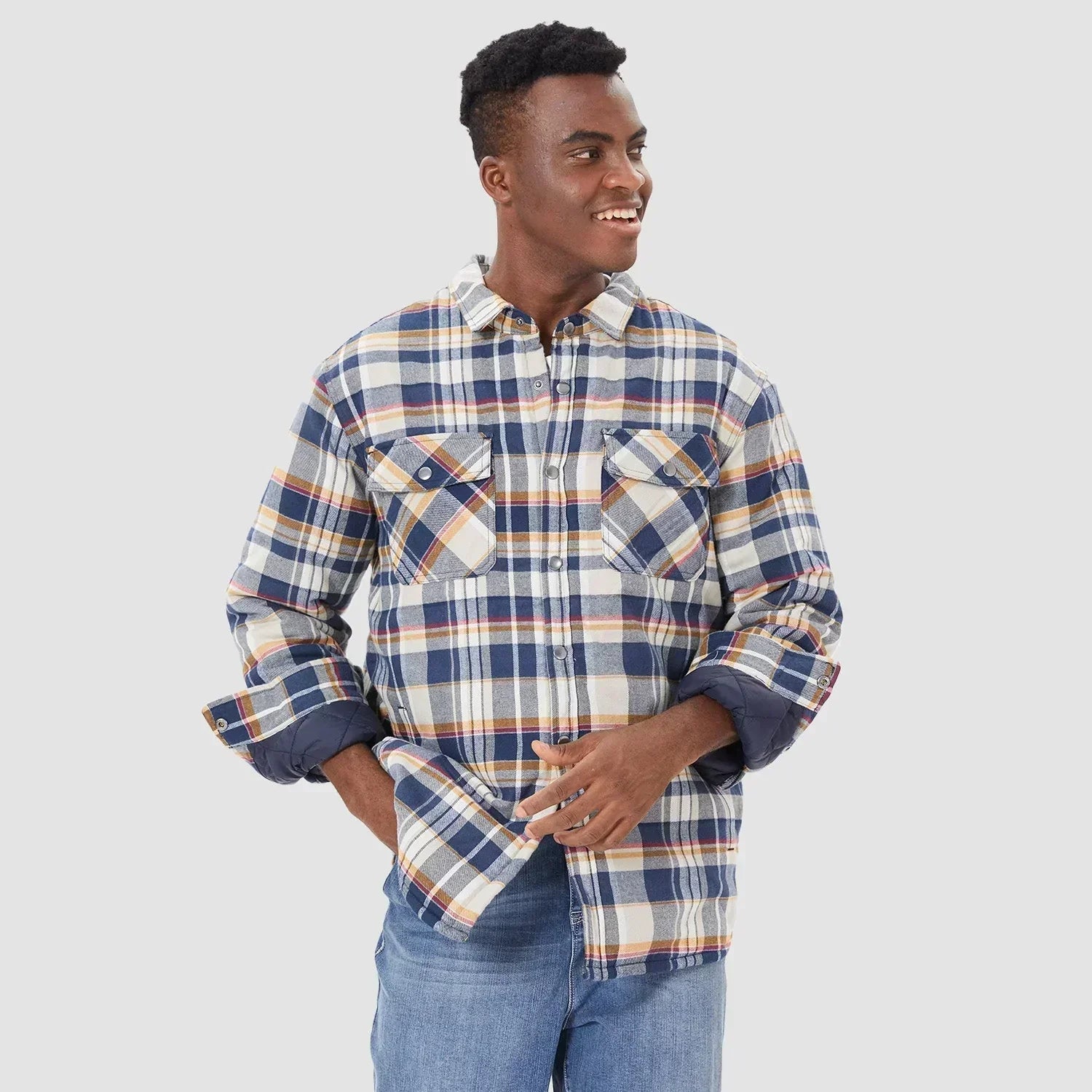 Men's Flannel Shirt Jacket Long Sleeve Quilted Lined Plaid Coat Button Down Thick Outwear for Winter