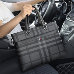 Men's Waterproof and Scratch-proof Large-capacity Plaid Business Briefcase