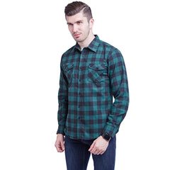 Men's Cotton Flannel Plaid Double Pocket Long Sleeve Shirt