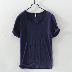 Cotton Linen Breathable Slim Solid Color Short-sleeved T-shirt