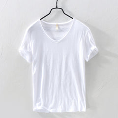 Cotton Linen Breathable Slim Solid Color Short-sleeved T-shirt