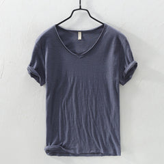 Cotton Linen Breathable Slim Solid Color Short-sleeved T-shirt