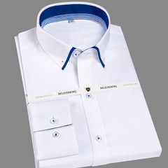 Pure cotton no-iron fashion casual patchwork white shirt