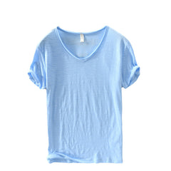 Cotton Linen Breathable Slim Solid Color Short-sleeved T-shirt