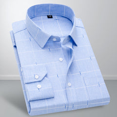 Men's Business Casual Long Sleeve Plaid Shirt