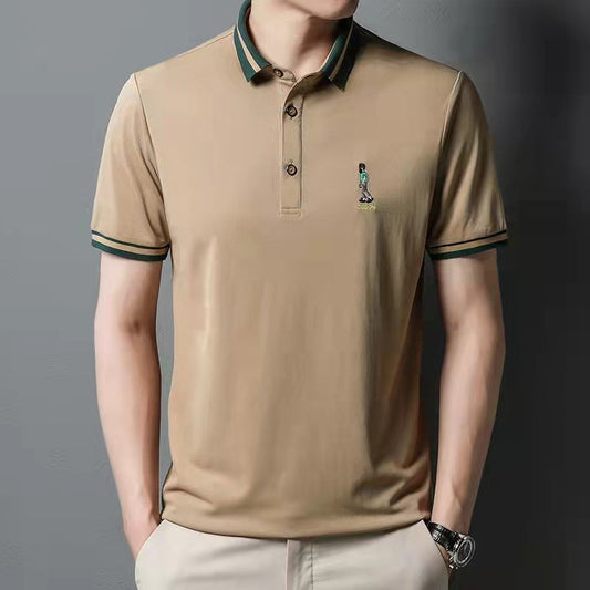 New Lapel Ice Silk Embroidered POLO Shirt