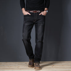 Men's Straight Elastic Simple Business Casual Jeans