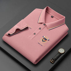 Men's Striped Casual Loose Short Sleeve Polo Shirt