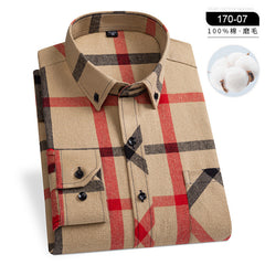 Pure cotton plaid casual lapel shirt