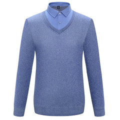 Men's Fake Two-piece Velvet Thickened Loose Casual Knitted Shirt
