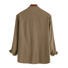 Men's Casual Loose Solid Color Cotton Linen Long Sleeve Shirt