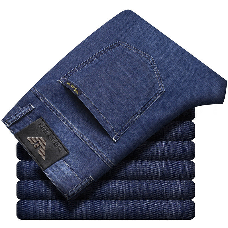 Men's High Waist Elastic Straight Loose Business Silk Jeans
