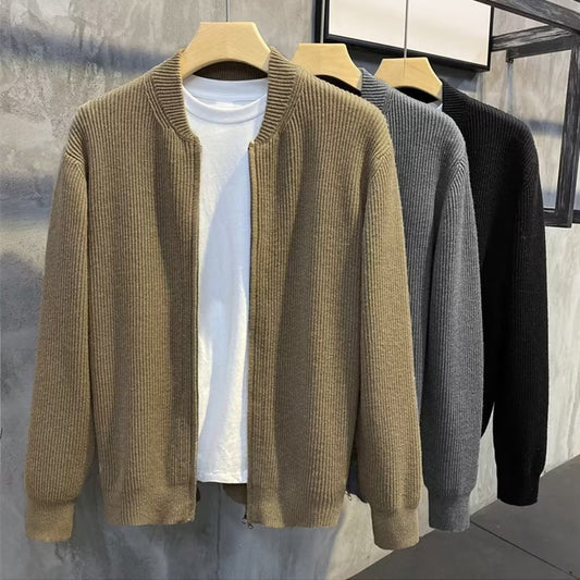 Men's Double Zipper Cardigan Casual All-match Knitted Jacket