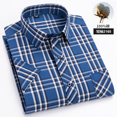 Men's Summer Plaid Cotton Casual Short Sleeve Shirt