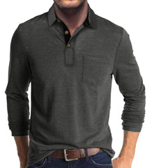 Long-sleeved solid color lapel casual polos