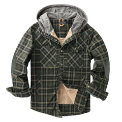 Men's Velvet Windproof Warm Hooded Cotton Plaid Shirt
