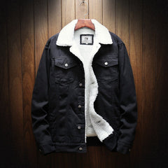 Winter denim jacket with fleece collar