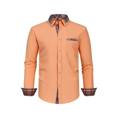 Men's Colorblock Plaid Collar Casual Super Stretch Shirt